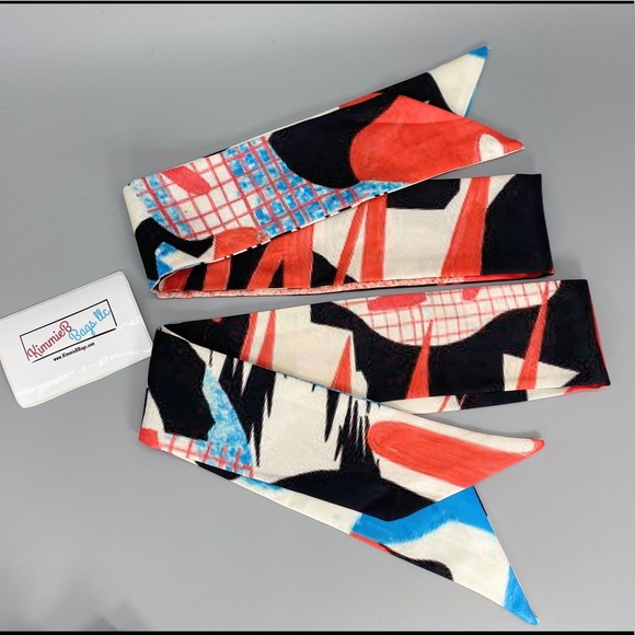 Blue, Coral, & Black Print Scarfs (2) Twilly Wraps - Picture 4 of 4